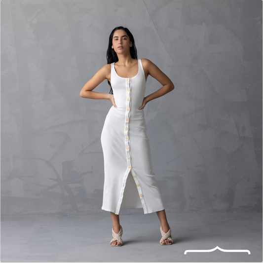 Stretchy ribbed dress in White