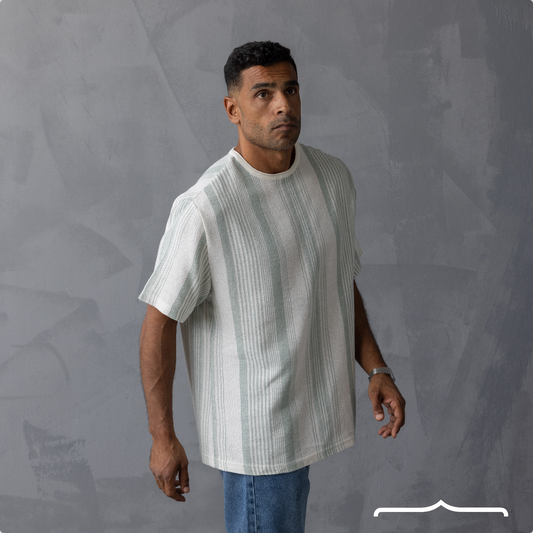 Striped Oversize Raw edge Collar in White X Green V2