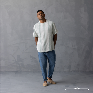 Striped Oversize Raw edge Collar in White X Green V2