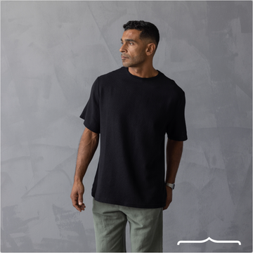 Textured Oversize T-Shirt Raw Edge Coller Black