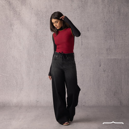 High neck Black x Burgundy Top
