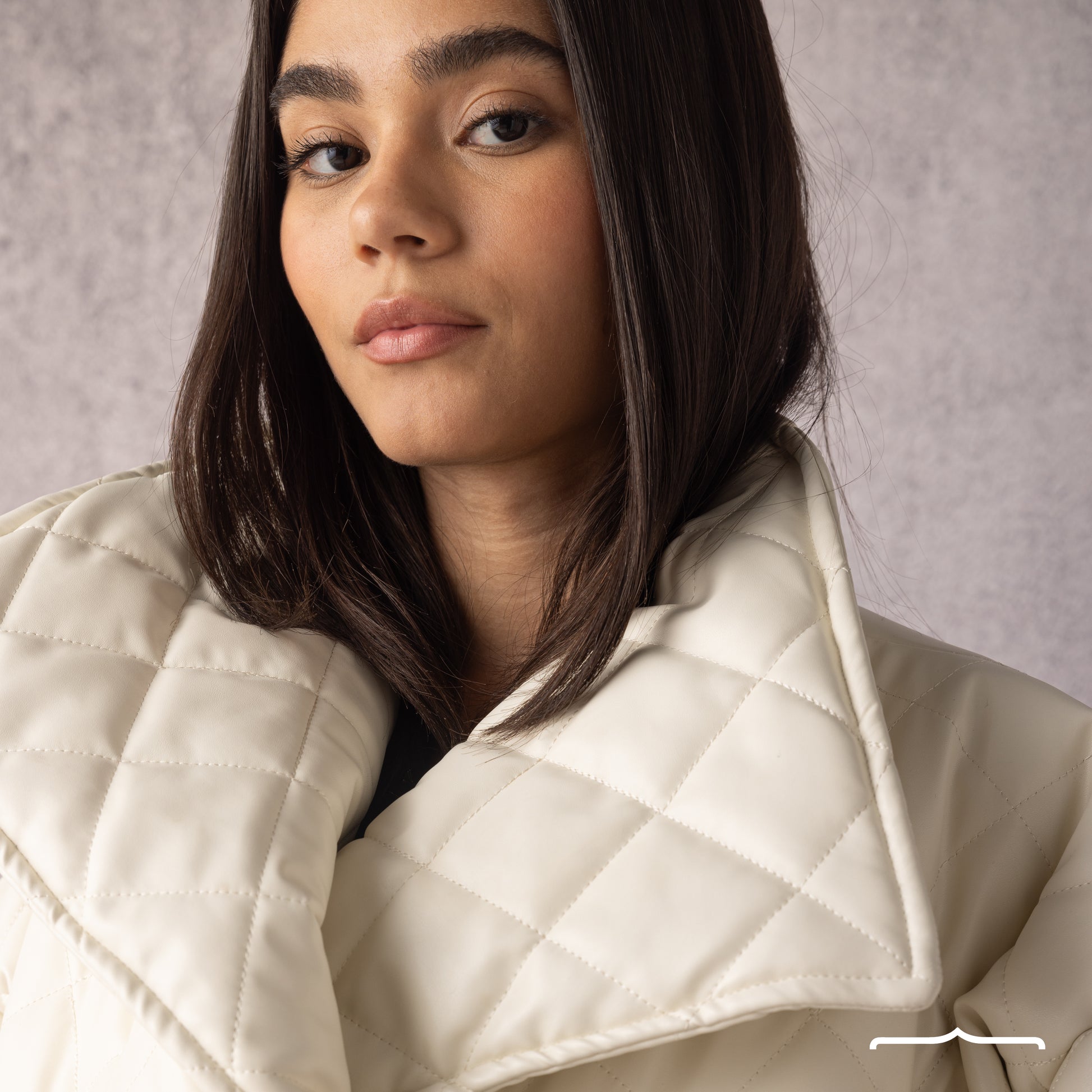 Cropped leather jacket in Cream for women