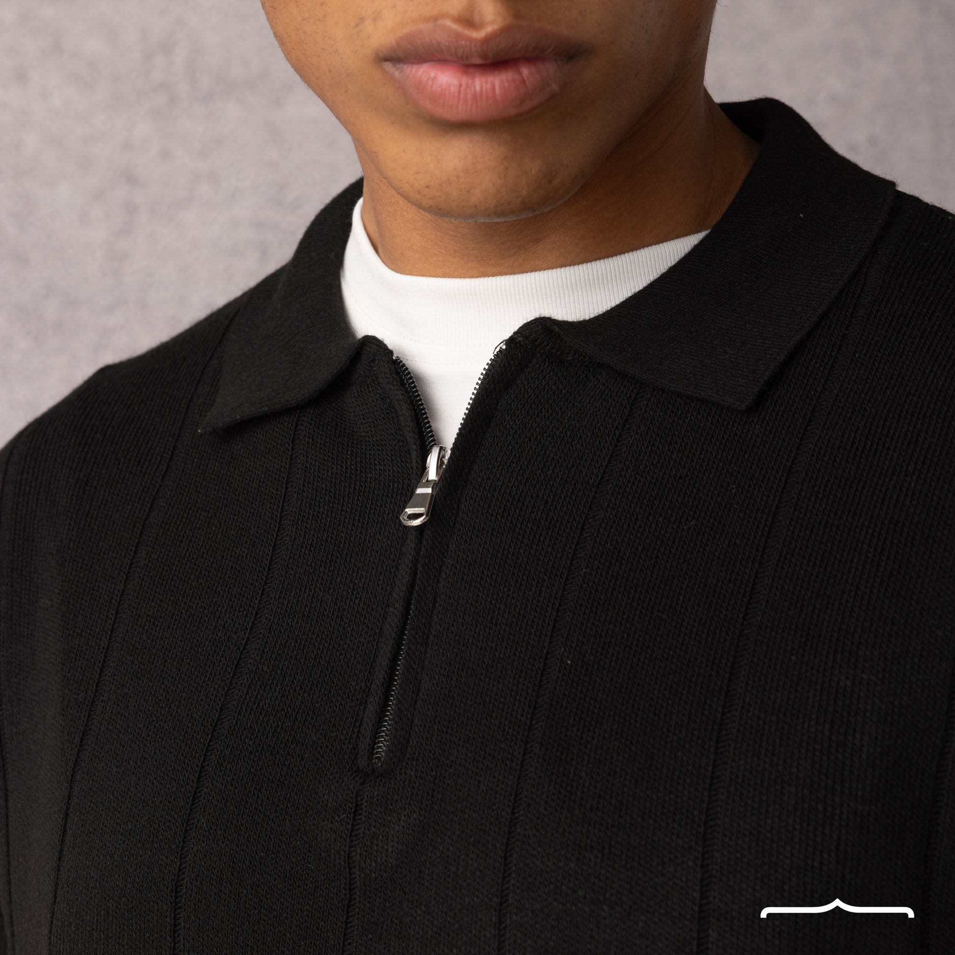 Long Sleeve Knitwear Polo in Black