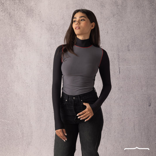 High neck Black x Grey Top