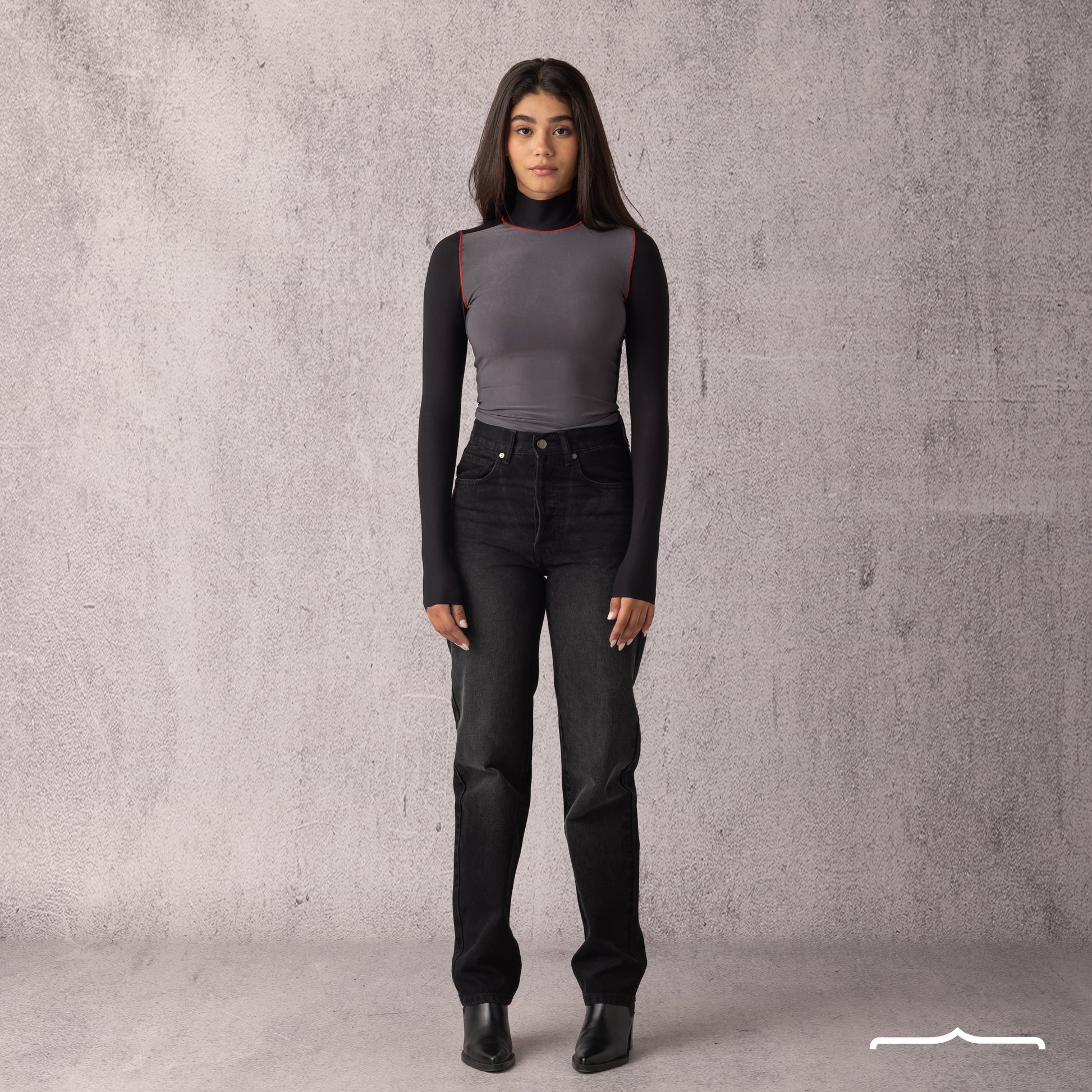 High neck Black x Grey Top