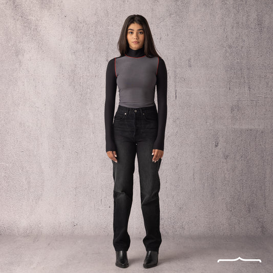 High neck Black x Grey Top