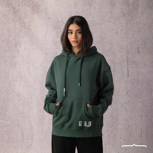 Barcode Washed Hoodie in Green