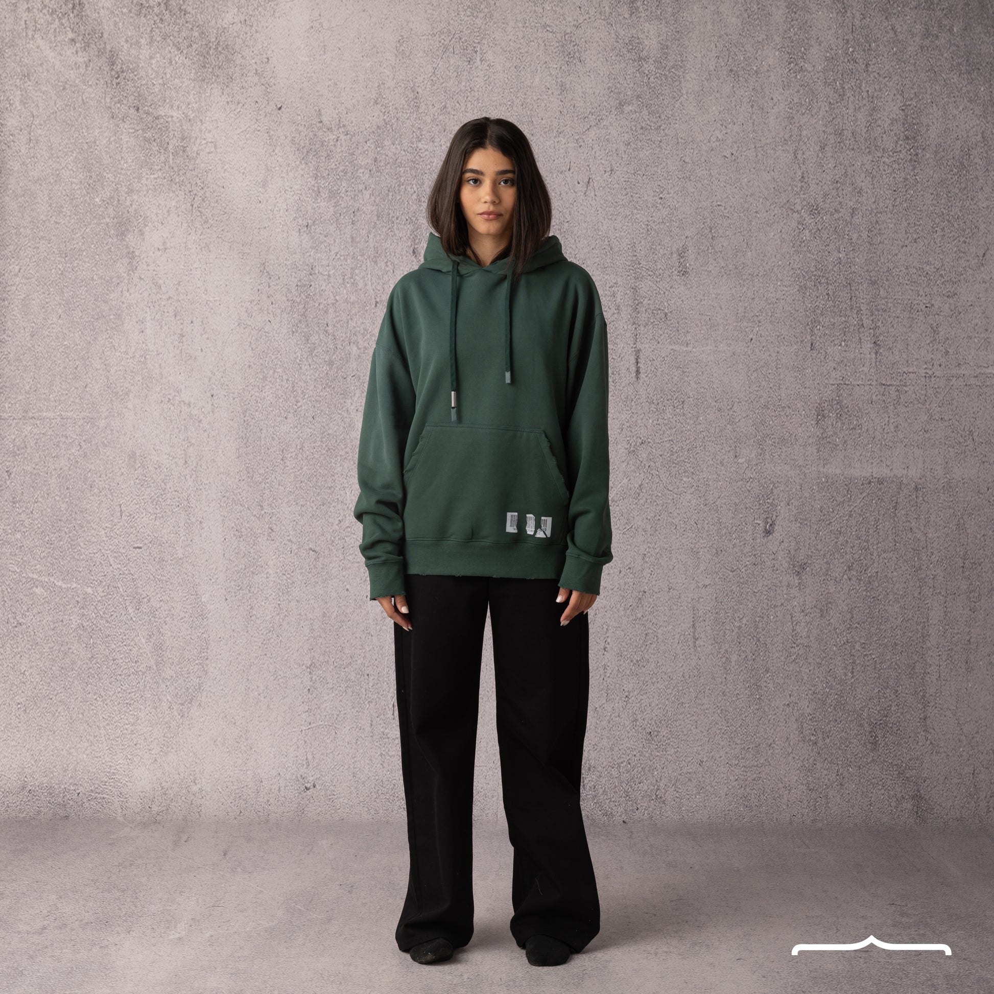 Barcode Washed Hoodie in Green