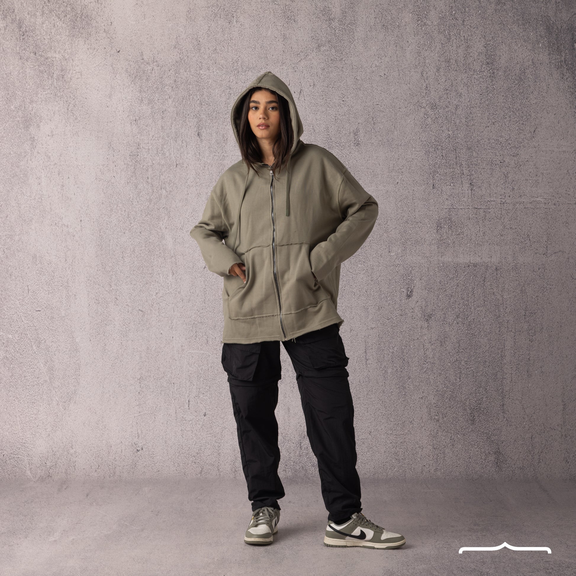Raw Edge Oversize jacket in Olive