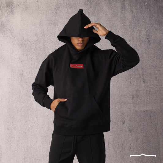Red Rubber Sign Hoodie in Black