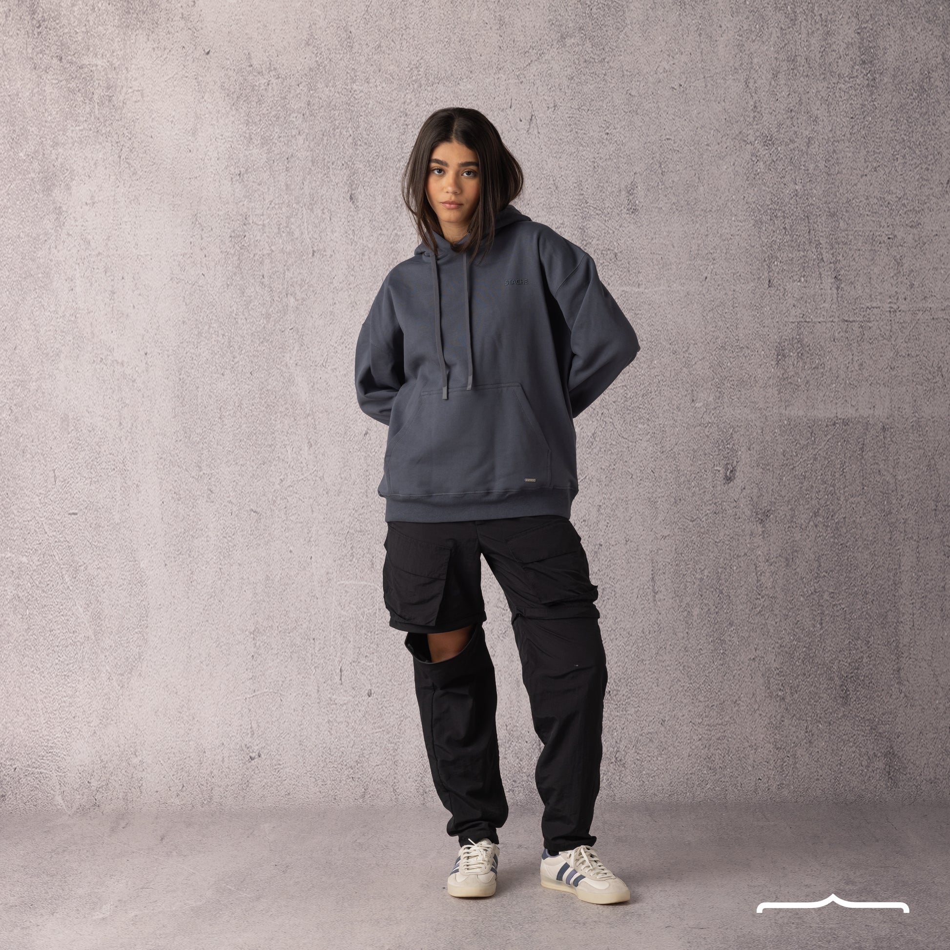 Rubber Logo Basic Hoodie in Dark Grey