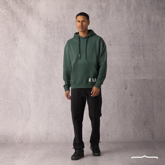 Barcode Washed Hoodie in Green