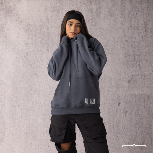 Barcode Washed Hoodie in Dark Grey