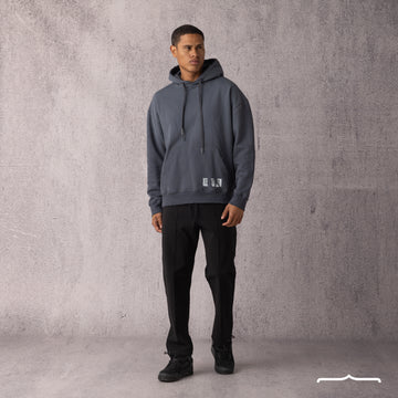 Barcode Washed Hoodie in Dark Grey