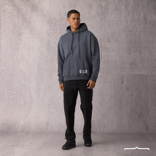 Barcode Washed Hoodie in Dark Grey