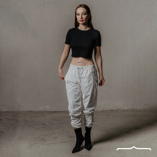 Drawstring joggers in Metallic White