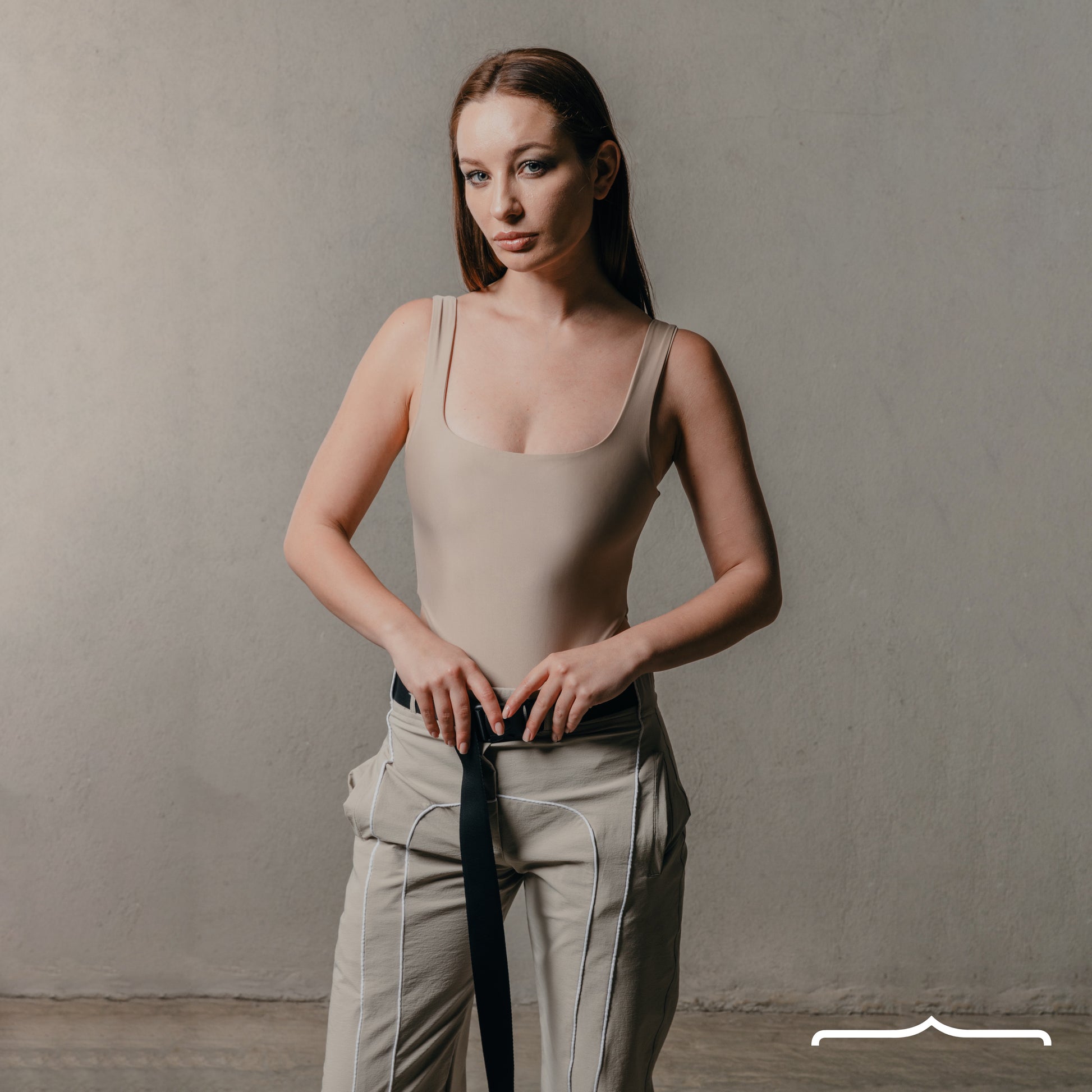 High leg bodysuit in Beige