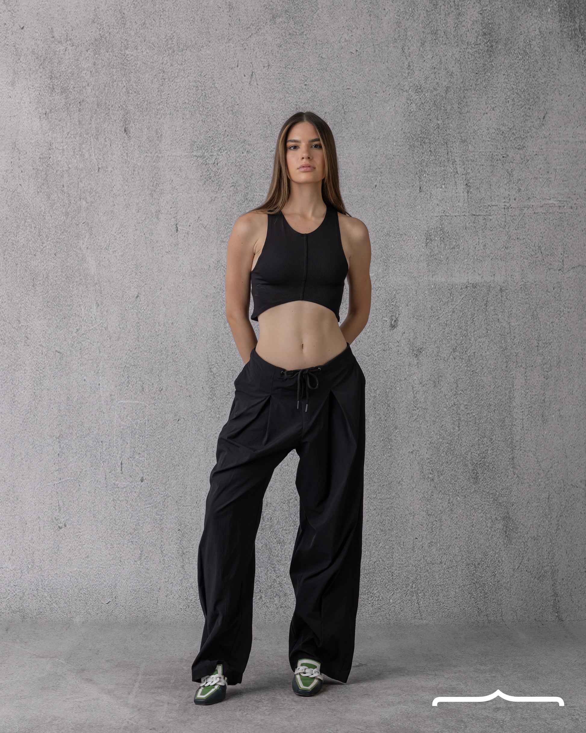 stitched detail tank top in Black