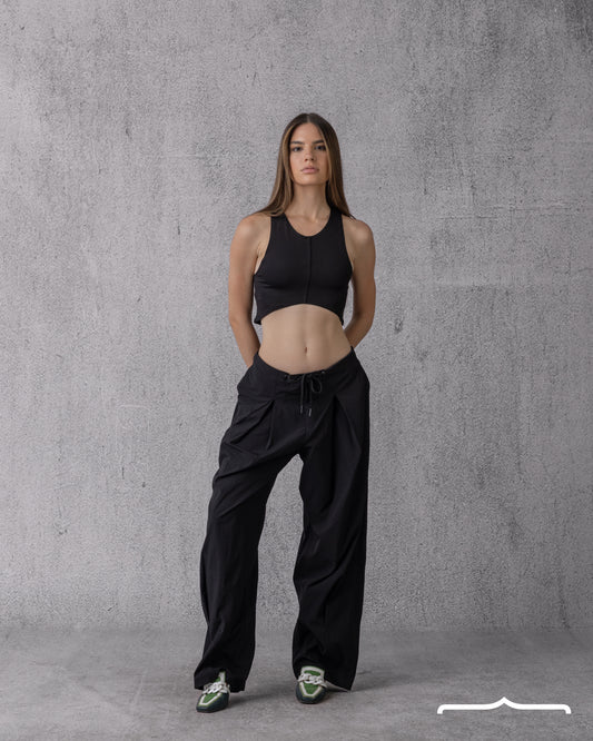 stitched detail tank top in Black