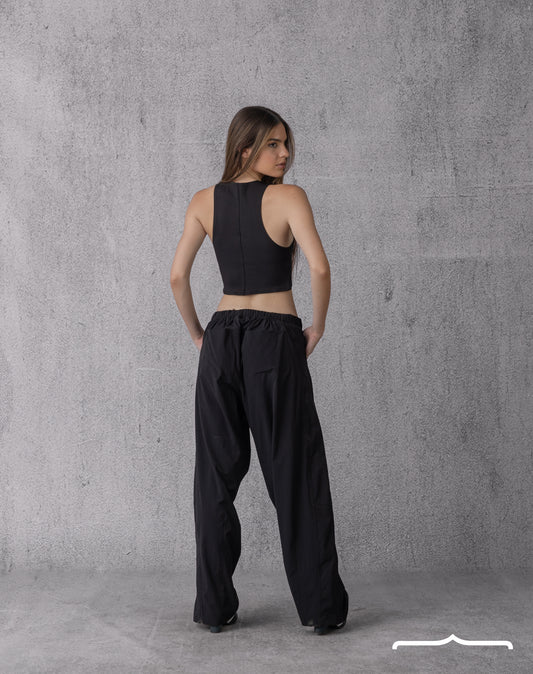 stitched detail tank top in Black