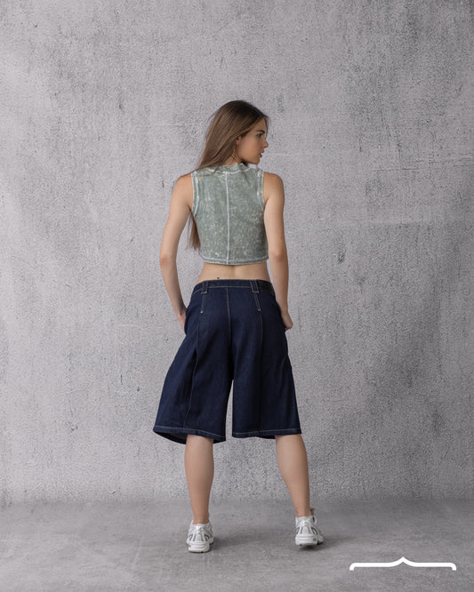 women wide leg Denim Boyfriend Short