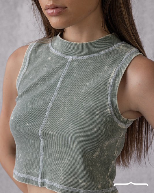 women' Washed Basic Crop top Mint Green