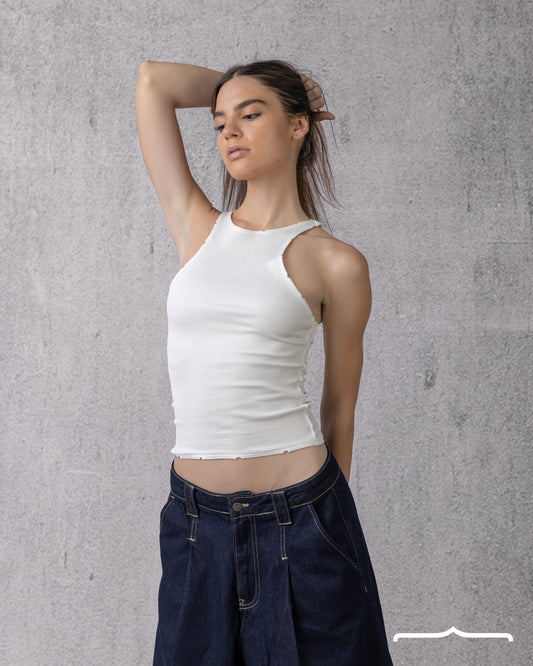 Ripped halter neck in White