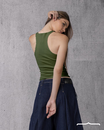 Ripped halter neck Top in Olive