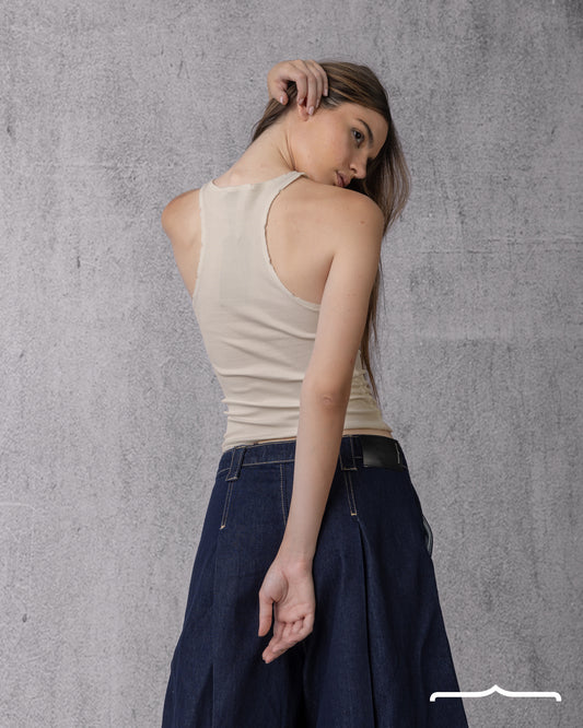 Ripped halter neck top  in Beige