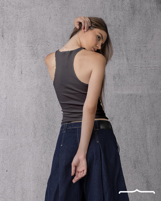 Ripped halter neck in Washed Grey