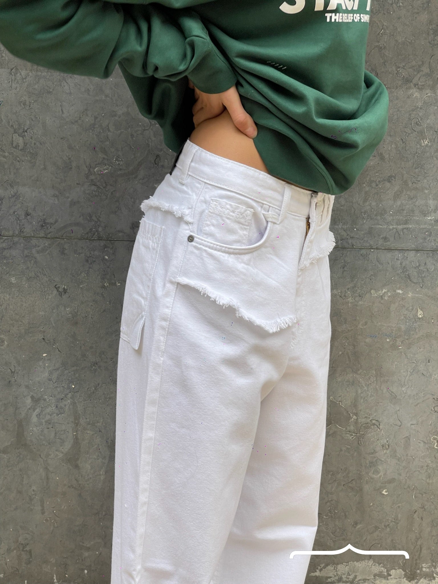 women Layered denim in White