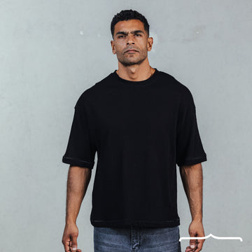 Boxy Fit Oversized Knitwear T-Shirt in Black