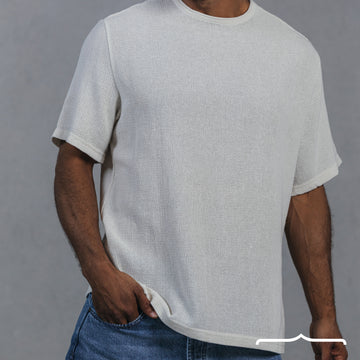 Textured Oversize T-Shirt Raw Edge Coller Beige