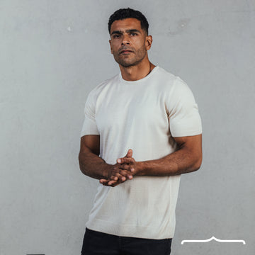 Slim Fitted Knitwear T-Shirt in Beige
