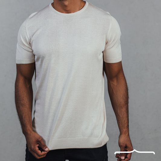 Slim Fitted Knitwear T-Shirt in Beige