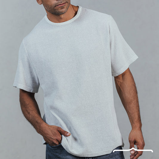 Textured Oversize T-shirt Raw Edge Coller Light Grey