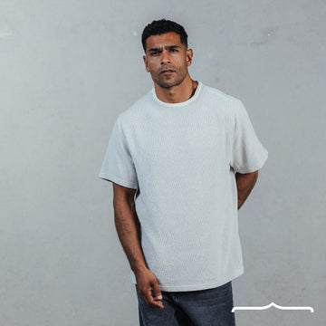 Textured Oversize T-shirt Raw Edge Coller Light Grey