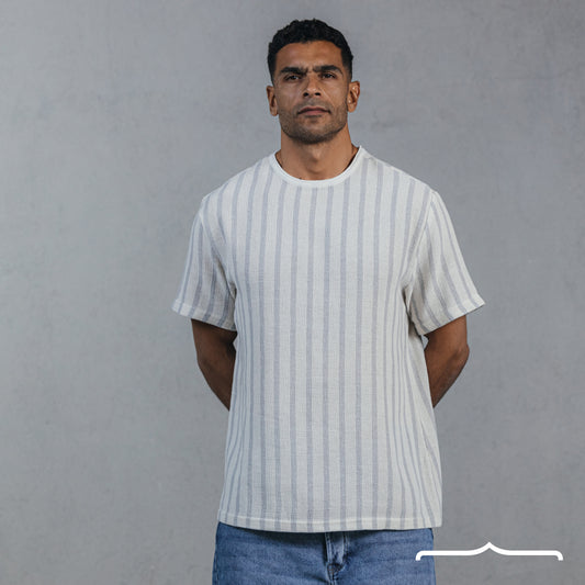 Striped Oversize shirt Raw edge Coller in White X Grey