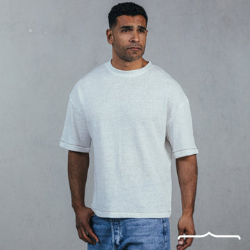 Boxy Fit Oversized Knitwear T-Shirt  in Off-White