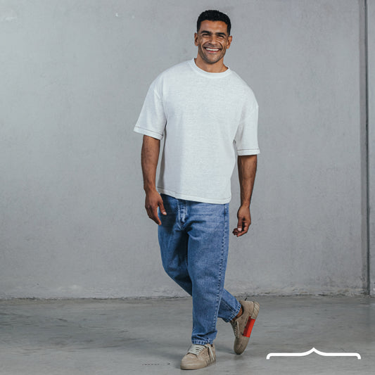 Boxy Fit Oversized Knitwear T-Shirt  in Off-White