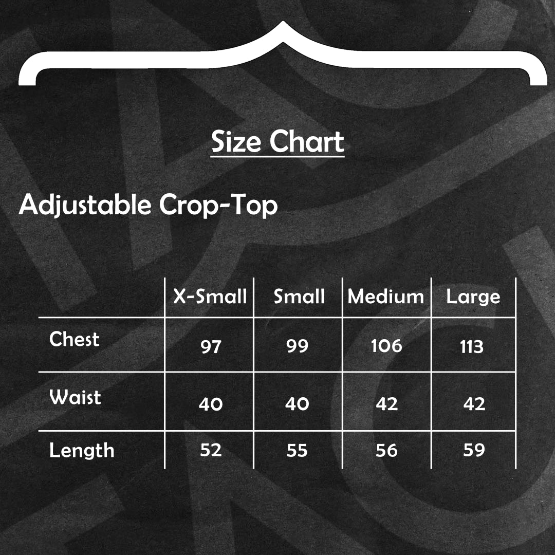 size chart for Adjustable Crop Top in Black