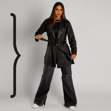 Suede Coat with Belts in Black