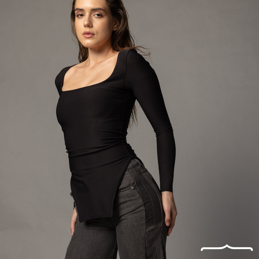 Side Split Basic Top in White for women