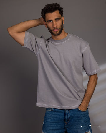 Stitched oversize T- shirt in Grey