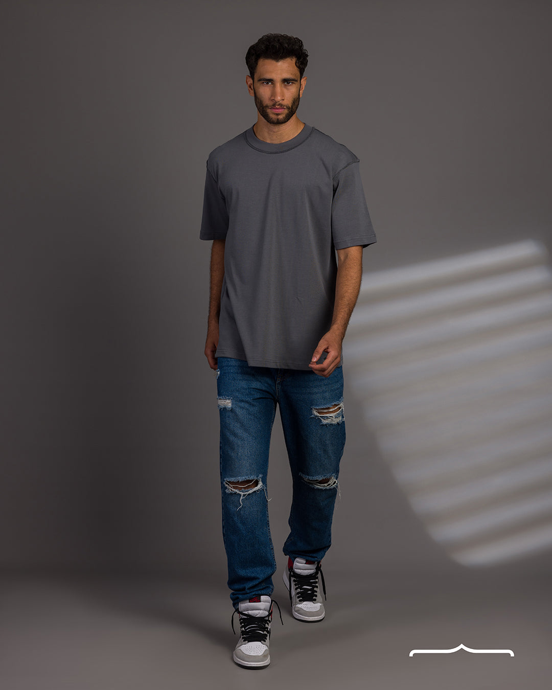 Raw Edge collar oversized T-shirt in Grey