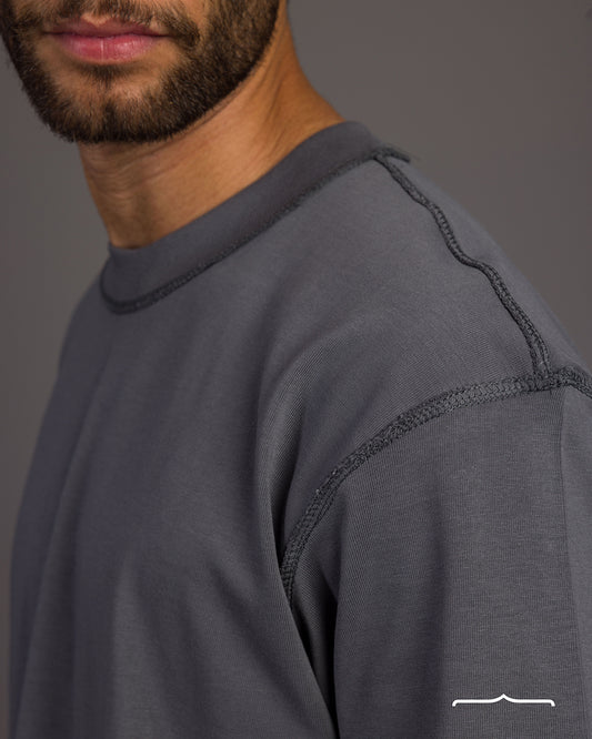 Raw Edge collar oversized T-shirt in Grey