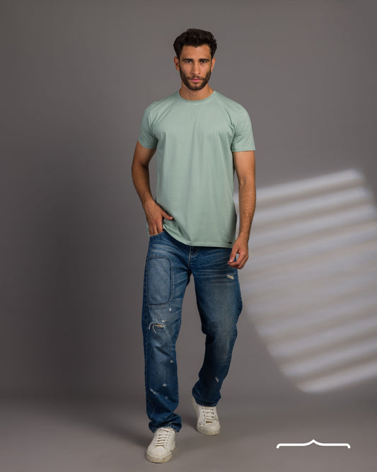 Curved Back O-Neck T-shirt in Pistachio