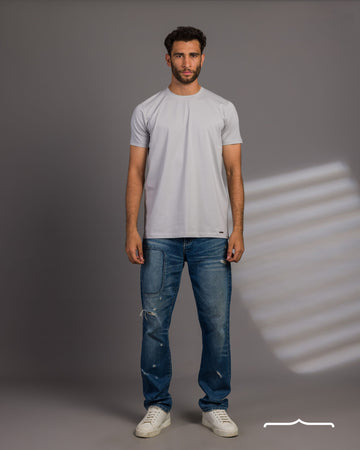 Curved Back O-Neck T-shirt in Light Grey