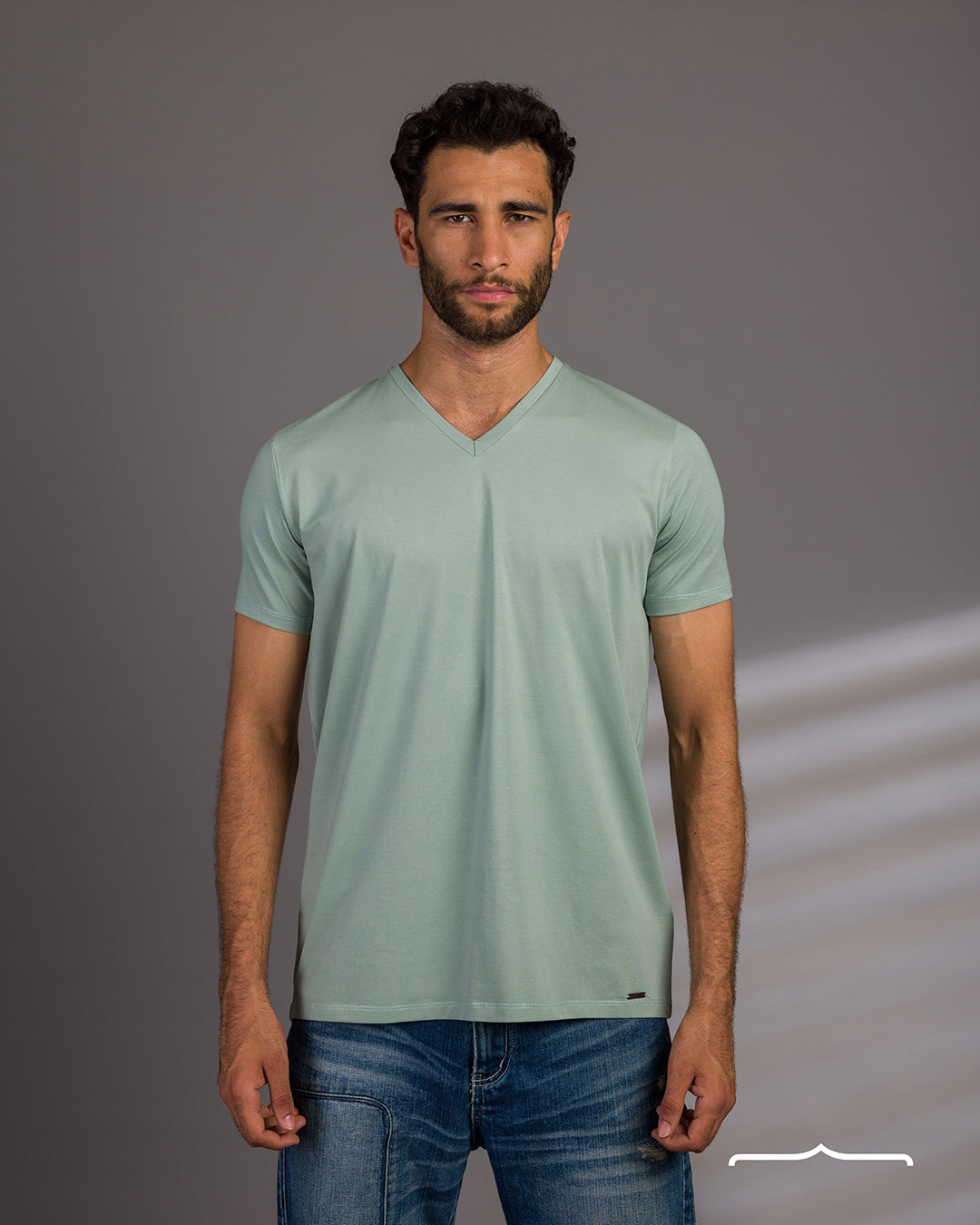 Curved Back V-Neck T- Shirt in Pistachio