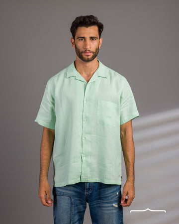Short sleeve Linen Shirt in pistachio